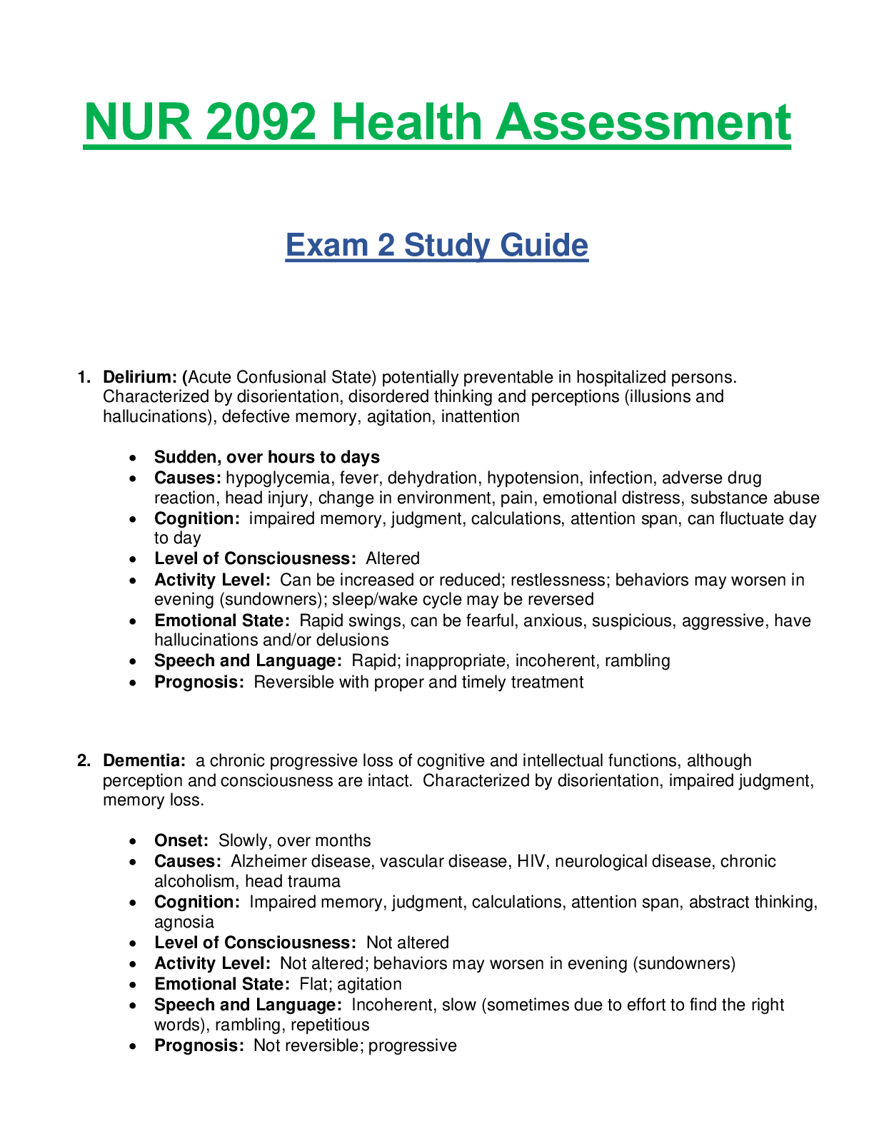 Preview of NUR 2092 / NUR2092: Health Assessment Exam 2 Study Guide (Latest Update) Rasmussen